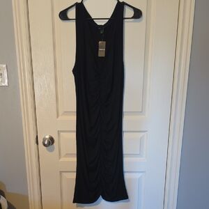 torrid Black Sleeveless Ruched Midi Dress with Scoop Neck